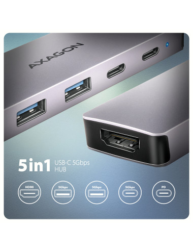 AXAGON USB-C 5Gbps 5in1 Hub | HMC-5H60