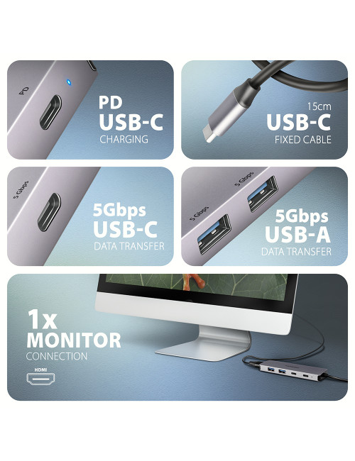 AXAGON USB-C 5Gbps 5in1 Hub | HMC-5H60