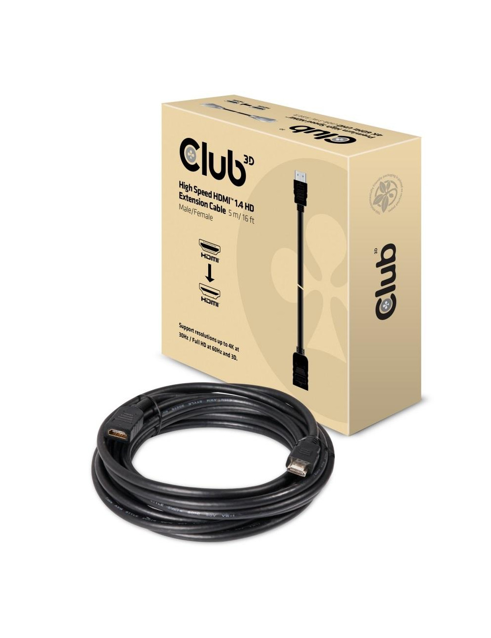 CABLE HDMI TO HDMI 5M/M/F CAC-1320 CLUB3D