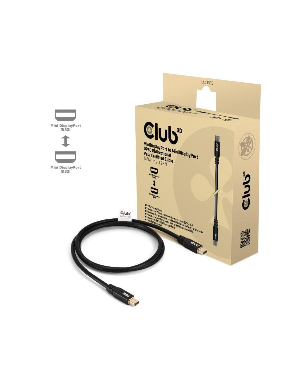 CABLE MINI DP TO MINI DP 1M/M/M CAC-1165 CLUB3D