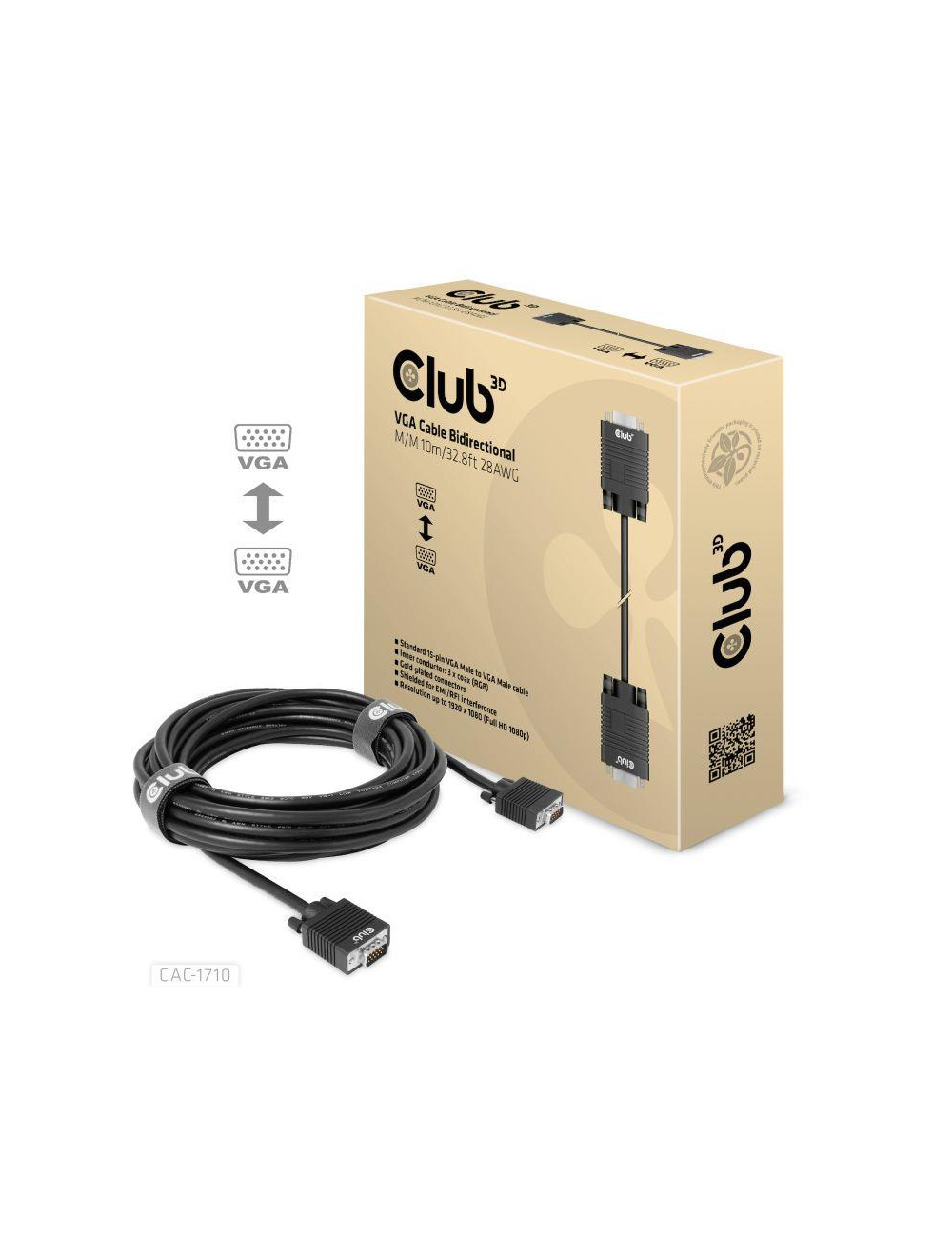 CABLE VGA TO VGA 10M/M/M CAC-1710 CLUB3D