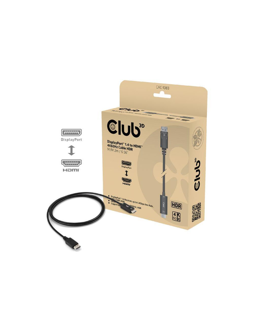 CABLE DP TO HDMI 2M/CAC-1083 CLUB3D
