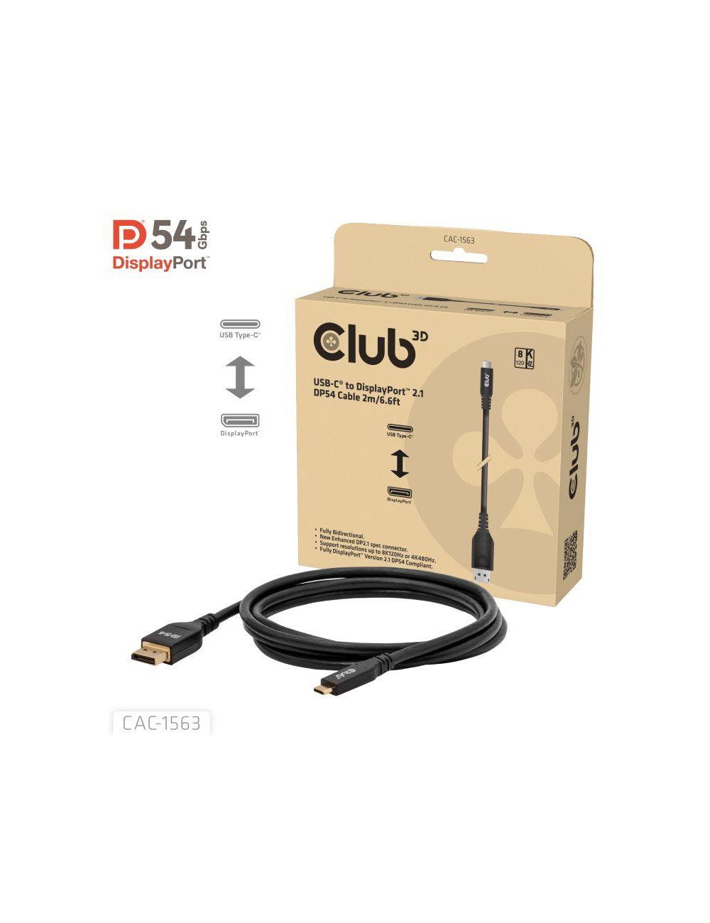 CABLE USB-C TO DP 2M/M/M CAC-1563 CLUB3D
