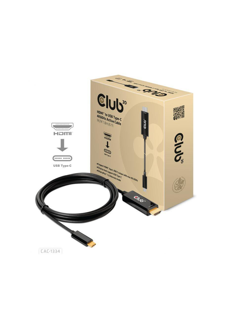 CABLE HDMI TO USB-C 1.8M/M/M CAC-1334 CLUB3D