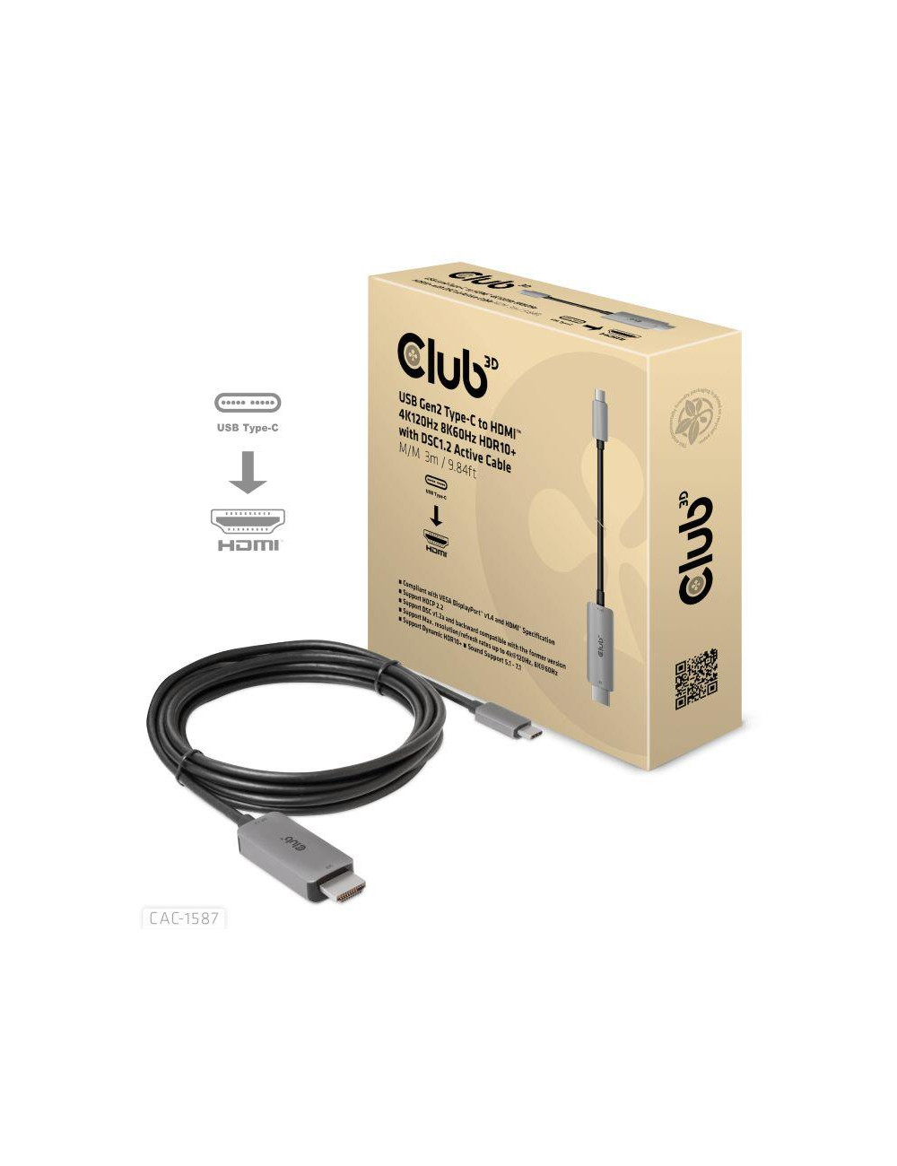 CABLE USB-C TO HDMI 3M/M/M CAC-1587 CLUB3D