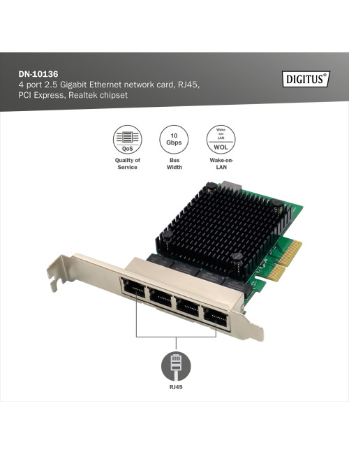 Digitus DN-10136 4-Port RJ45 RTL8125B, 2.5 GBits Server NIC