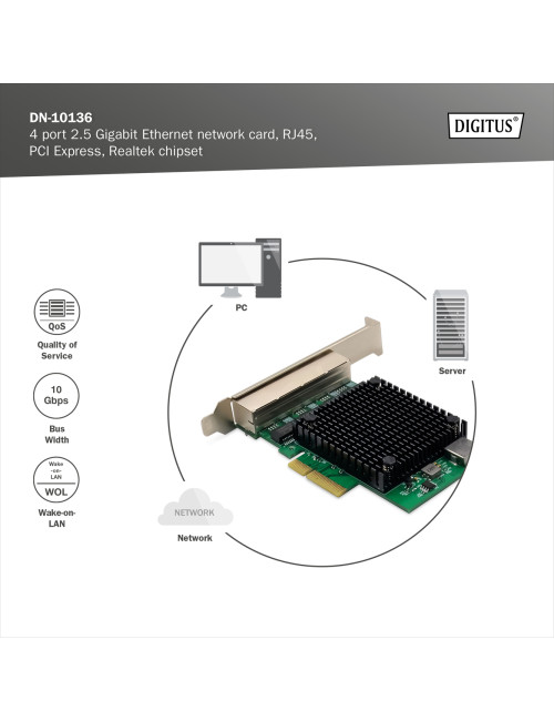 Digitus DN-10136 4-Port RJ45 RTL8125B, 2.5 GBits Server NIC