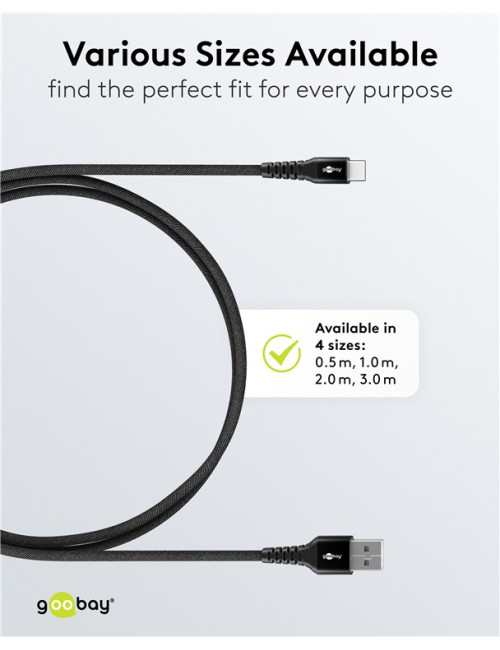 Goobay USB-C to USB-A Supersoft Textile Cable with Metal Plugs | 74526 | USB-C to USB-A