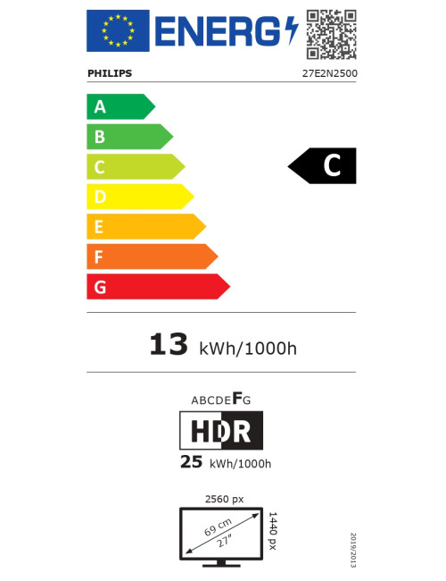 Philips | 27E2N2500/00 | 27 " | IPS | Quad HD | 16:9 | 120 Hz | 4 ms | 2560 x 1440 pixels | 300 cd/m | HDMI ports quantity 1 | B