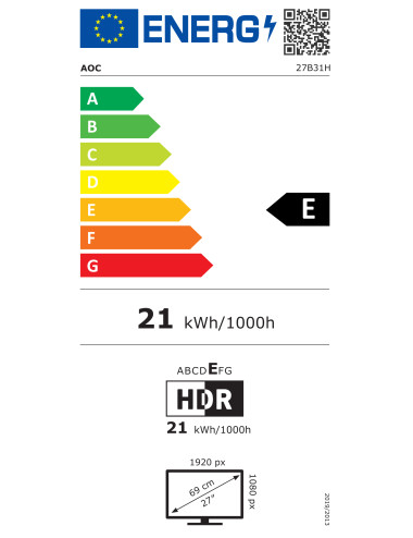 AOC | 27B31H | 27 " | IPS | FHD | 16:9 | 120 Hz | 1 ms | 1920 x 1080 pixels | 300 cd/m | HDMI ports quantity 1 | Black