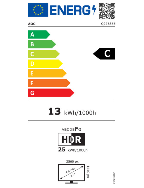 AOC | Q27B35E | 27 " | IPS | QHD | 16:9 | 75 Hz | 1 ms | 2560 x 1440 pixels | 300 cd/m | HDMI ports quantity 1 | Black