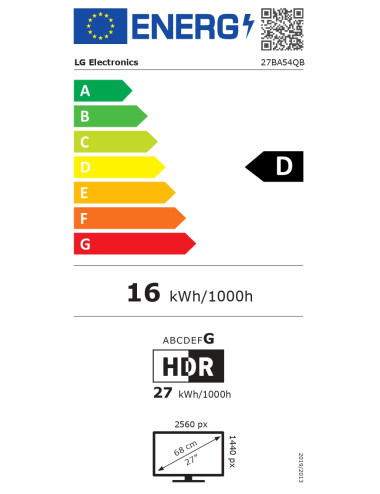 LG | 27BA54QB-B | 27 " | IPS | QHD | 16:9 | 75 Hz | 5 ms | 2560 x 1440 pixels | 350 cd/m | HDMI ports quantity 2