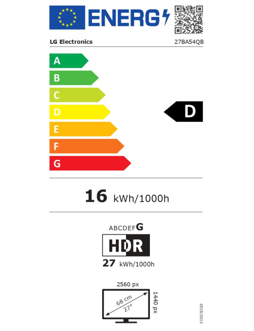 LG | 27BA54QB-B | 27 " | IPS | QHD | 16:9 | 75 Hz | 5 ms | 2560 x 1440 pixels | 350 cd/m | HDMI ports quantity 2