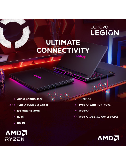 Lenovo Legion Pro 7 16AFR10H | Eclipse Black | 16 " | OLED | WQXGA | 2560 x 1600 pixels | Glossy | AMD Ryzen 9 | 9955HX3D | 32 G