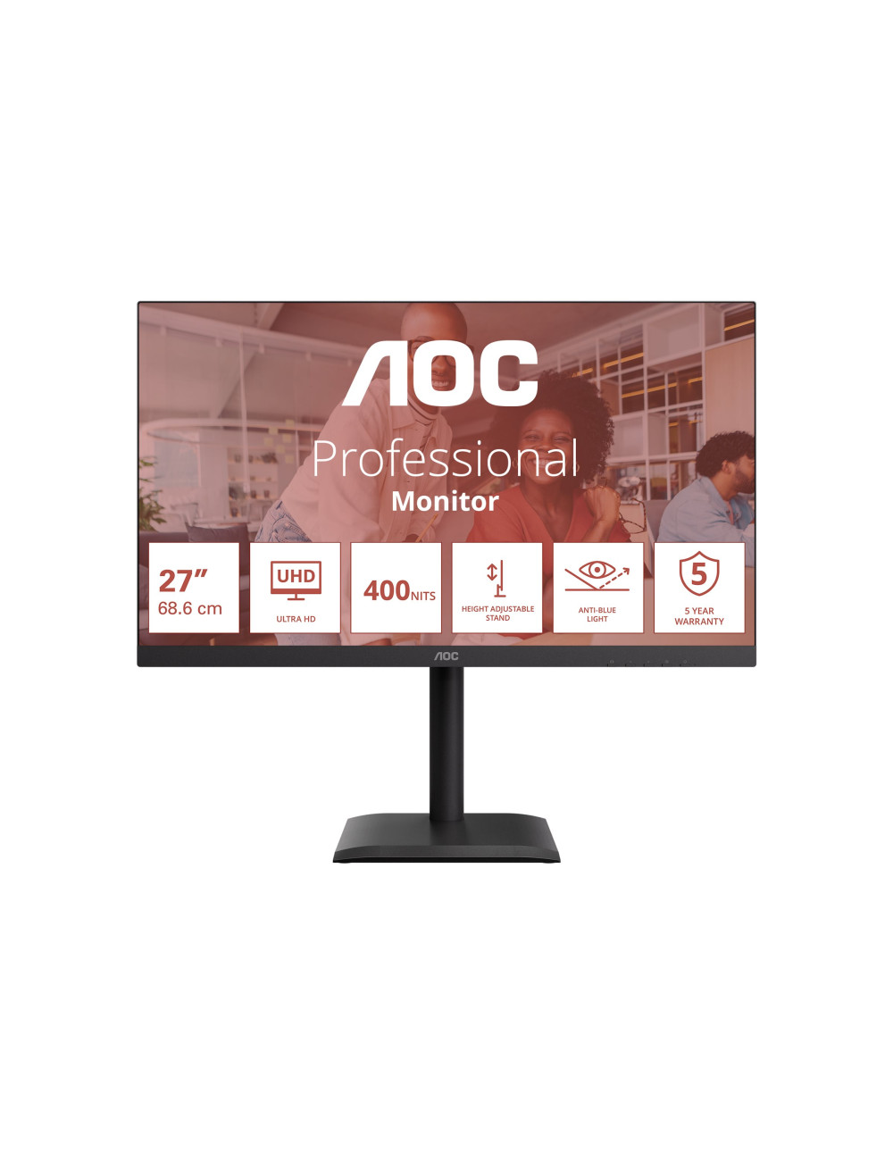AOC U27E4CV | 27 " | IPS | UHD | 16:9 | 60 Hz | 4 ms | 3840 x 2160 pixels | 400 cd/m | HDMI ports quantity 2 | Black