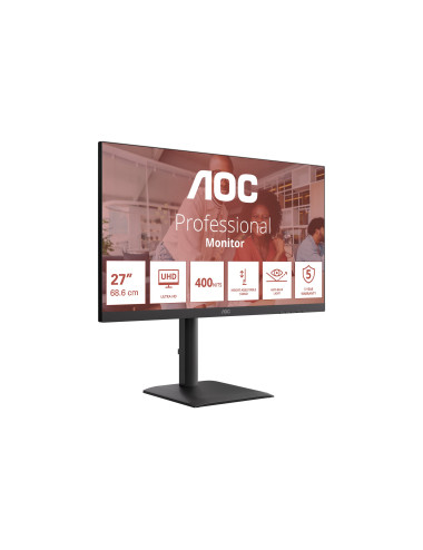 AOC U27E4CV | 27 " | IPS | UHD | 16:9 | 60 Hz | 4 ms | 3840 x 2160 pixels | 400 cd/m | HDMI ports quantity 2 | Black