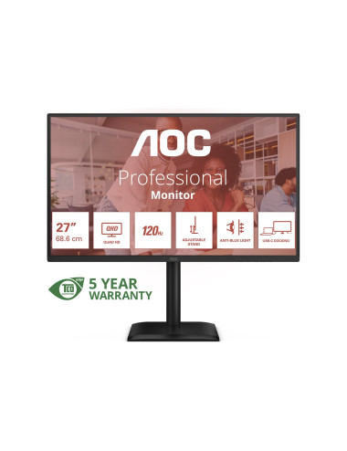 AOC Q27E4CV | 27 " | IPS | QHD | 16:9 | 120 Hz | 4 ms | 2560 x 1440 pixels | 350 cd/m | HDMI ports quantity 1 | Black