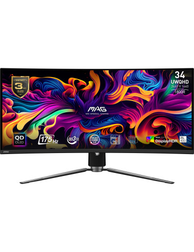 LCD Monitor|MSI|34"|Curved/21 : 9|Panel QD-OLED|3440x1440|21:9|175Hz|Matte|0.03 ms|Swivel|Height adjustable|Tilt|Colour Black|MA