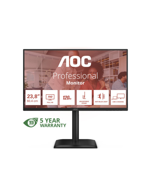 AOC 24E4CV | 23.8 " | IPS | FHD | 16:9 | 120 Hz | 4 ms | 1920 x 1080 pixels | 300 cd/m | Black