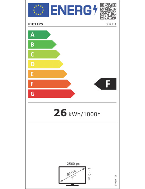 Philips LCD Monitor with USB-C 276B1/00 27 ", QHD, 2560 x 1440 pixels, IPS, 16:9, Black, 4 ms, 300 cd/m , W-LED system, 75 Hz, H