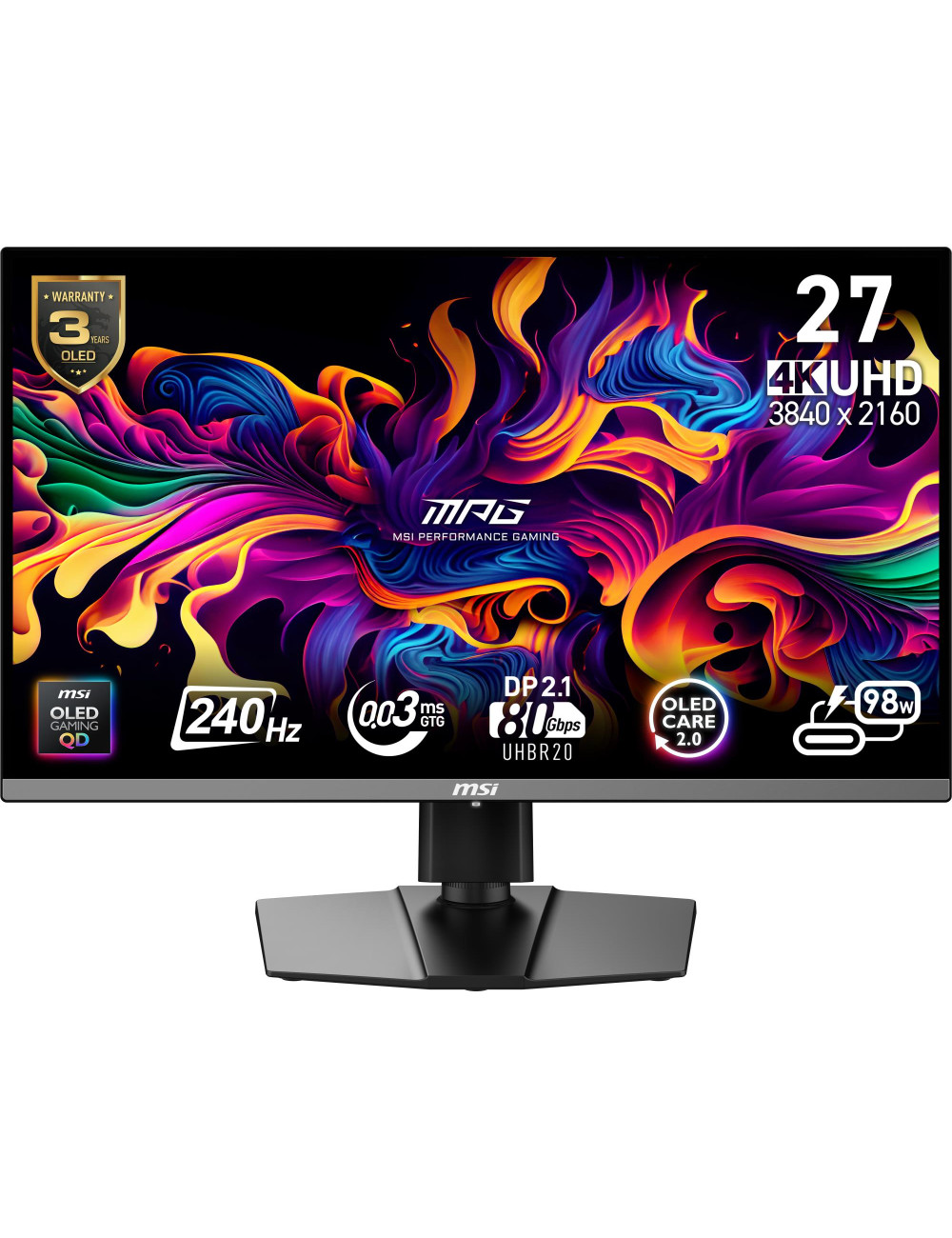 Monitor|MSI|MPG 272URX QD-OLED|27"|Gaming/4K|Matte|Panel QD-OLED|3840x2160|16:9|240 ??|0.03 ms|Swivel|Pivot|Height adjustable|Ti