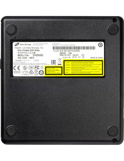 H.L Data Storage | Ultra Slim Portable DVD-Writer | GP60NB60 | Interface USB 2.0 | DVD R/RW | CD read speed 24 x | CD write spee
