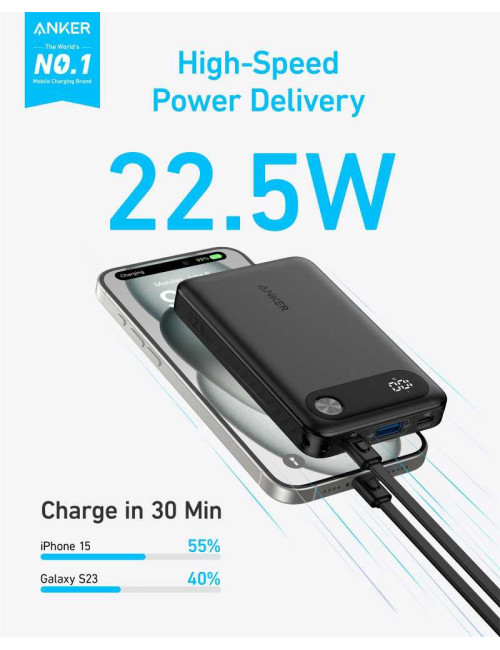 Anker Power Bank, 22.5 Wh, 10000 mAh | A1257G11 | Black