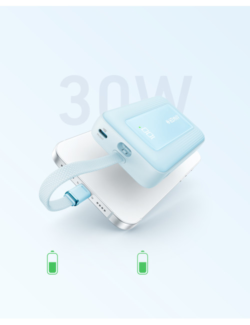 Anker | Power Bank with Built-In USB-C Cable | A1689031 | 20000 mAh | 30W Output | Blue