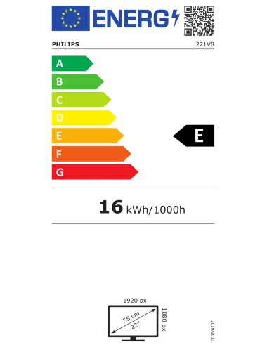 Philips 221V8 21.5 " VA FHD 1920 x 1080 4 ms 200 cd/m Black 75 Hz HDMI ports quantity 1 x HDMI