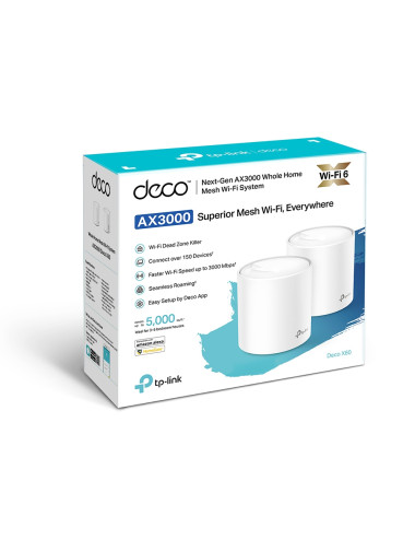 AX3000 Whole Home Mesh Wi-Fi 6 System | Deco X60 (2-pack) | 802.11ax | 2402+574 Mbit/s | 10/100/1000 Mbit/s | Ethernet LAN (RJ-4