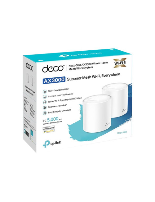 AX3000 Whole Home Mesh Wi-Fi 6 System | Deco X60 (2-pack) | 802.11ax | 2402+574 Mbit/s | 10/100/1000 Mbit/s | Ethernet LAN (RJ-4
