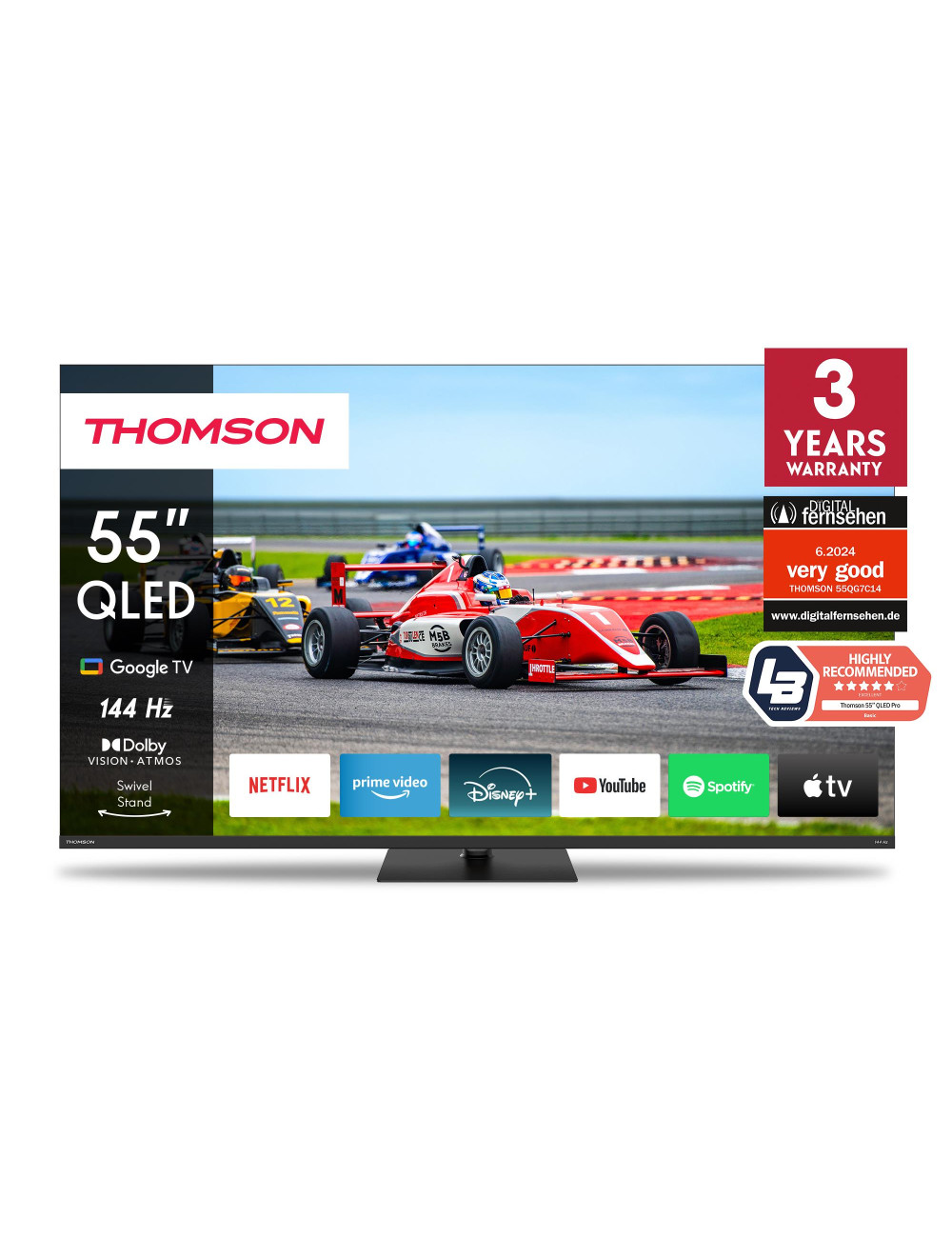 TV Set|THOMSON|55"|4K/Smart|QLED|3840x2160|Wireless LAN|Bluetooth|Google TV|Black|55QG7C14