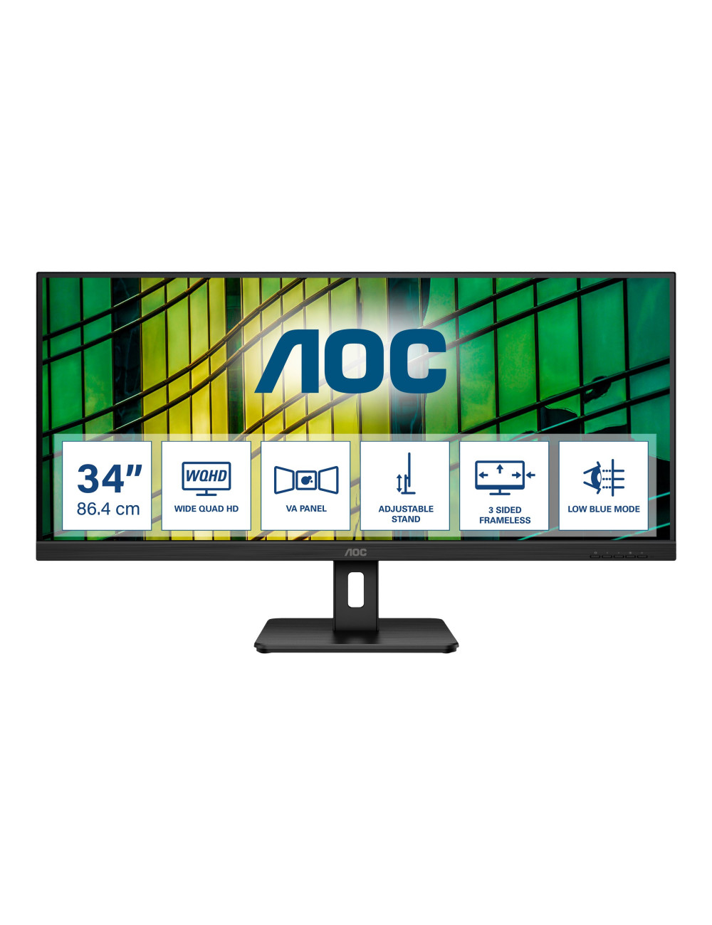 AOC | Monitor | U34E2M | 34 " | VA | WQHD | 21:9 | 100 Hz | 4 ms | 3440 x 1440 | 300 cd/m | HDMI ports quantity 2 | Black