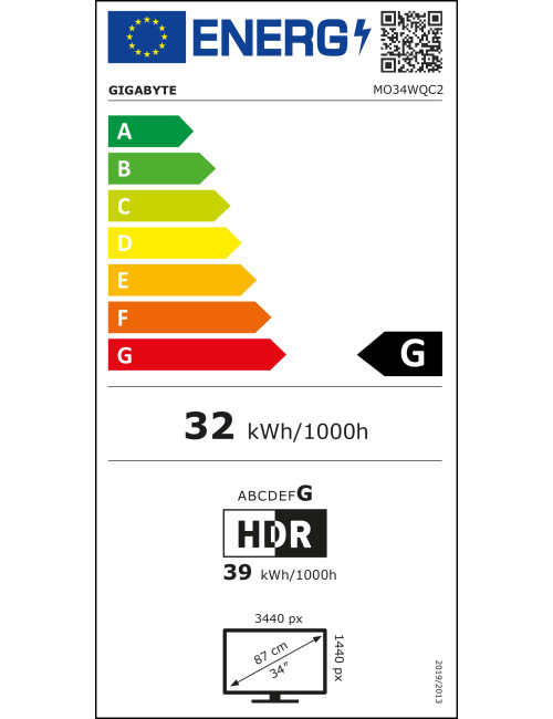 Gigabyte | MO34WQC2 EK1 | 34 " | OLED | WQHD | 240 Hz | 0.03 ms | 3440 x 1440 pixels | 250 cd/m | HDMI ports quantity 2