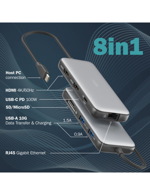 Digitus USB-C docking station, 8-port | DA-70915 | Ethernet LAN (RJ-45) ports 1 | HDMI ports quantity 2