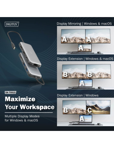Digitus USB-C docking station, 8-port | DA-70915 | Ethernet LAN (RJ-45) ports 1 | HDMI ports quantity 2