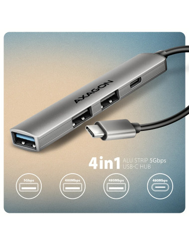 AXAGON ALU STRIP USB-C 4 port hub | HUE-STC