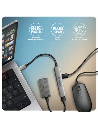 AXAGON ALU STRIP USB-C 4 port hub | HUE-STC