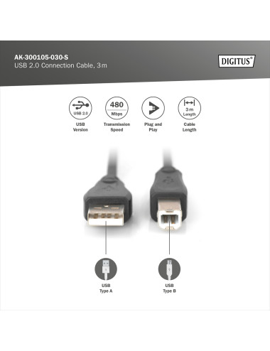 Digitus USB 2.0 Connection Cable | AK-300105-030-S