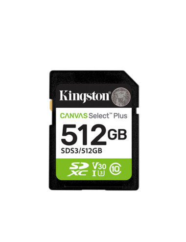 Kingston Canvas Select Plus | 512 GB | SD | Flash memory class Class 10, UHS-I, U1/U3, Video Class 10/30