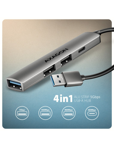 AXAGON ALU STRIP USB-A 4 port hub | HUE-STA