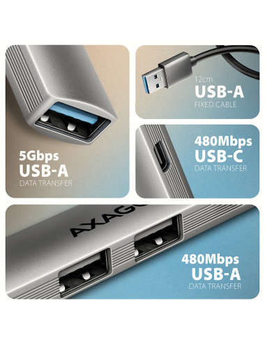 AXAGON ALU STRIP USB-A 4 port hub | HUE-STA