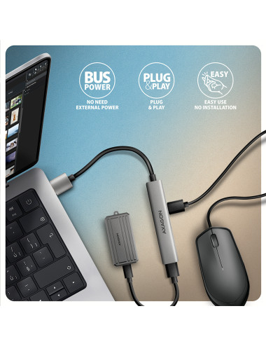 AXAGON ALU STRIP USB-A 4 port hub | HUE-STA