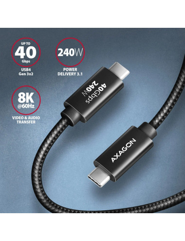 AXAGON NewGEN+ USB-C to USB-C 4 Gen 3 2/240 W cable, 0.5 m | BUCM4X-CM05AB