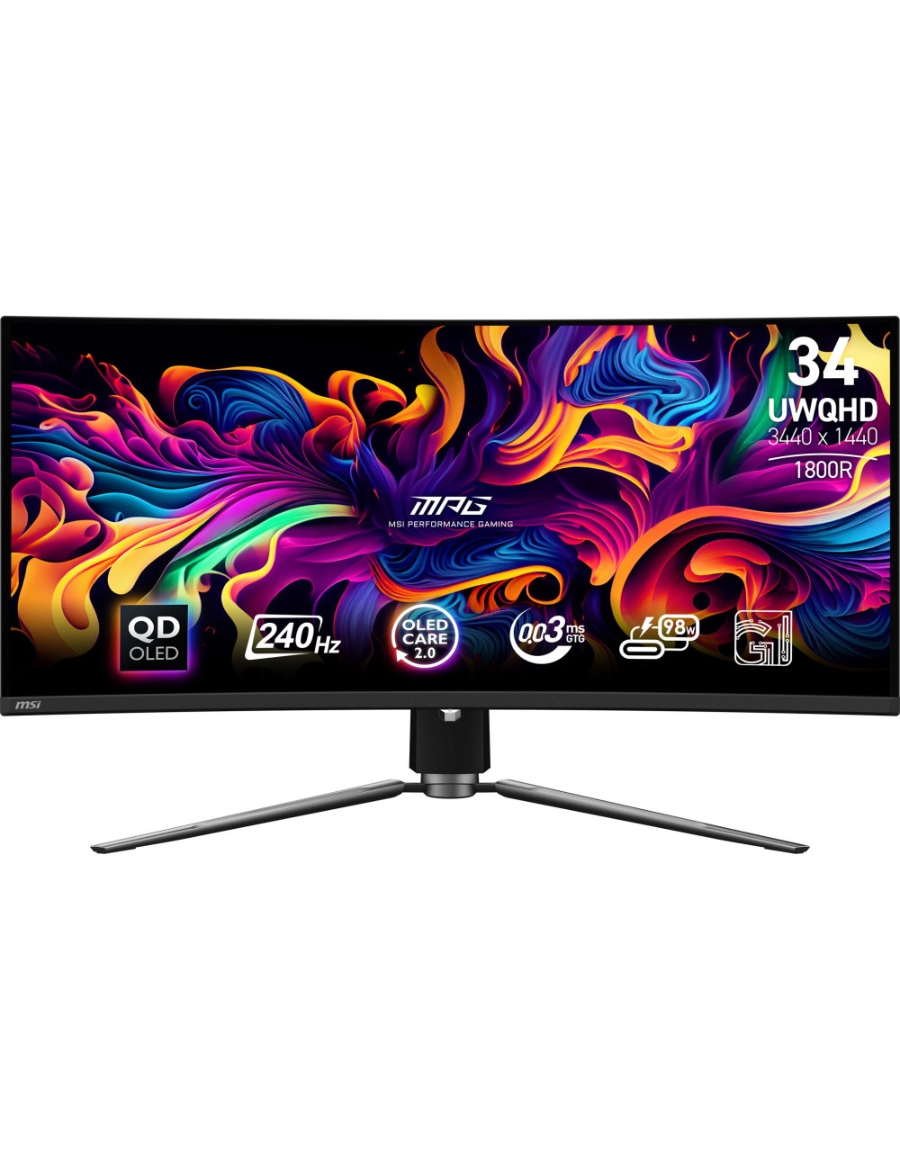 Monitor|MSI|34"|Gaming/Curved/21 : 9|Panel QD-OLED|3440x1440|240|Matte|0.03 ms|Swivel|Height adjustable|Tilt|Colour Black|MPG341