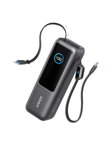 Anker Zolo Powerbank | A1695H11 | 25000 mAh | Built-In USB-C and Retractable Cable) | Grey