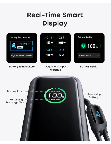 Anker Zolo Powerbank | A1695H11 | 25000 mAh | Built-In USB-C and Retractable Cable) | Grey