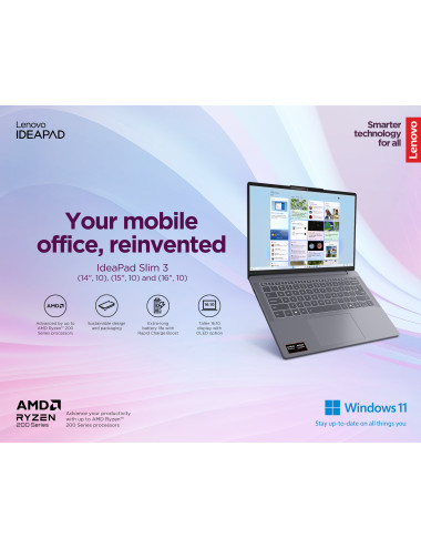 Lenovo IdeaPad Slim 3 15AMN8 | Arctic Grey | 15.6 " | TN | FHD | 1920 x 1080 pixels | Anti-glare | AMD Ryzen 3 | 7320U | 16 GB |