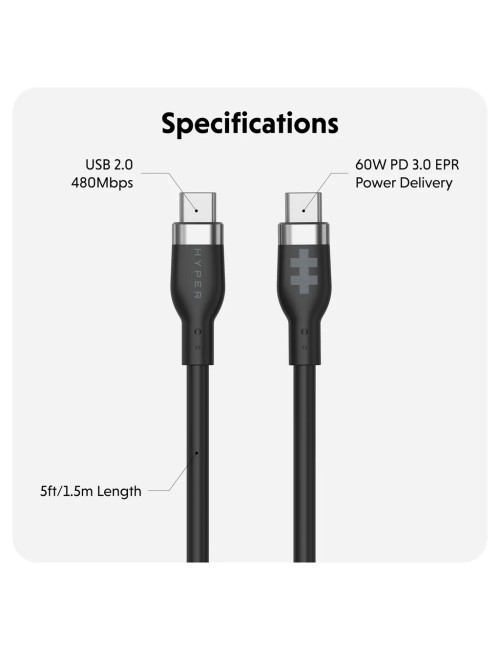 Hyper HyperJuice USB-C Silicone Charging Cable | HJ4011BKGL