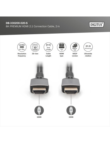Digitus 8K HDMI Ultra High Speed Connection Cable | DB-330200-020-S | 2 m